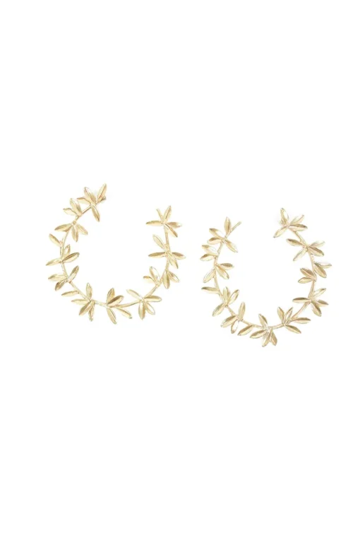 Gold-tone large leaf hoop earring