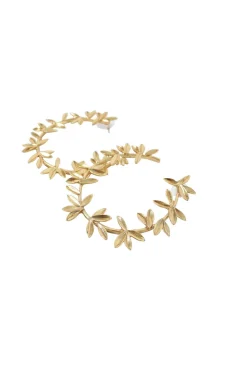 Gold-tone large leaf hoop earring