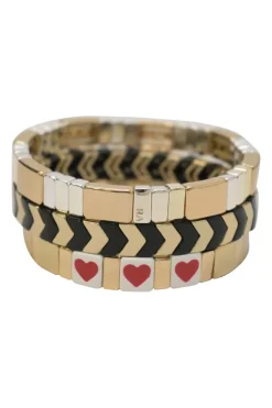 Gold-tone metal and enamel stacking stretch bracelets