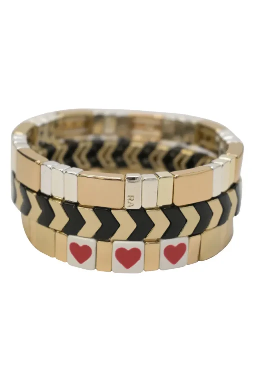 Gold-tone metal and enamel stacking stretch bracelets