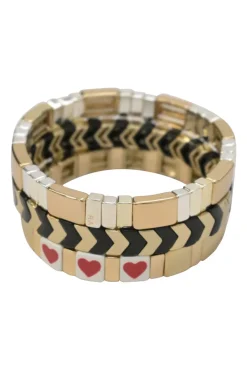 Gold-tone metal and enamel stacking stretch bracelets