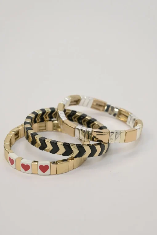 Gold-tone metal and enamel stacking stretch bracelets