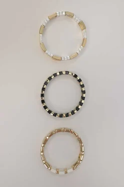 Gold-tone metal and enamel stacking stretch bracelets