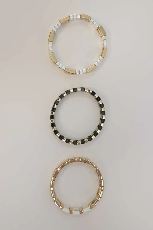 Gold-tone metal and enamel stacking stretch bracelets