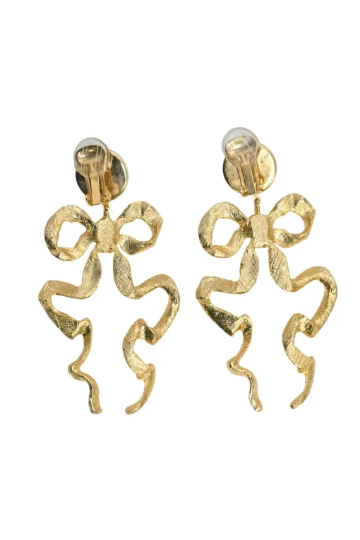 Gold-tone metal and faux pearl Annabelle bow drop clip-back earrings