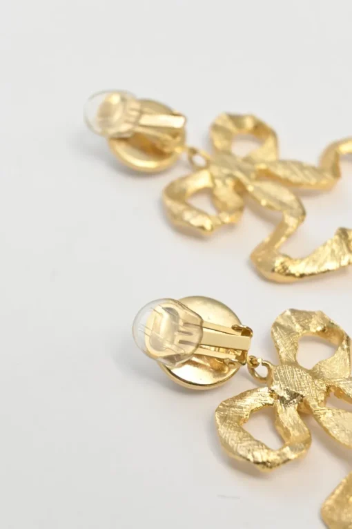 Gold-tone metal and faux pearl Annabelle bow drop clip-back earrings