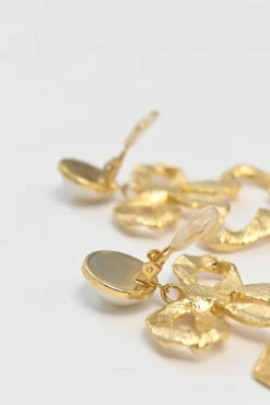 Gold-tone metal and faux pearl Annabelle bow drop clip-back earrings