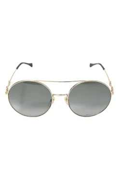 Gold-tone metal and grey tinted polycarbonate Round Horsebit sunglasses