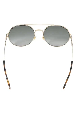 Gold-tone metal and grey tinted polycarbonate Round Horsebit sunglasses