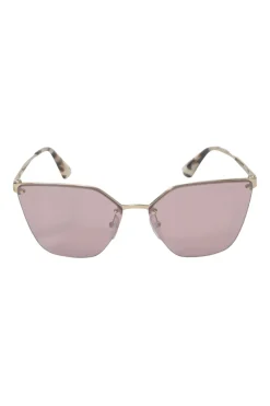 Gold-tone metal and pink mirrored polycarbonate Cinema Evolution square cat eye sunglasses with silver laser flower motif