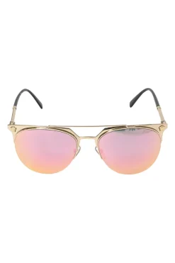 Gold-tone metal and pink mirrored polycarbonate semi-rimless aviator sunglasses