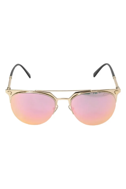 Gold-tone metal and pink mirrored polycarbonate semi-rimless aviator sunglasses