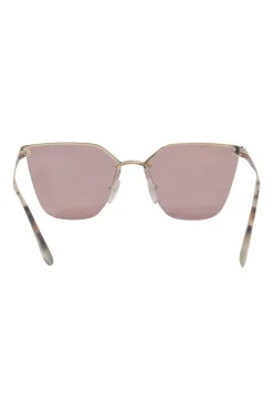 Gold-tone metal and pink mirrored polycarbonate Cinema Evolution square cat eye sunglasses with silver laser flower motif