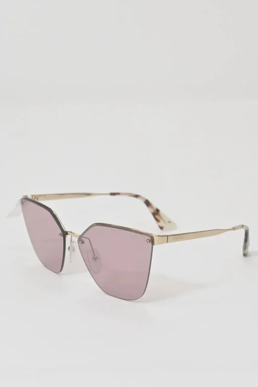 Gold-tone metal and pink mirrored polycarbonate Cinema Evolution square cat eye sunglasses with silver laser flower motif