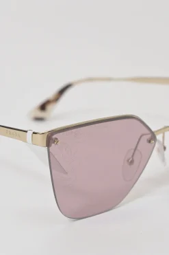 Gold-tone metal and pink mirrored polycarbonate Cinema Evolution square cat eye sunglasses with silver laser flower motif