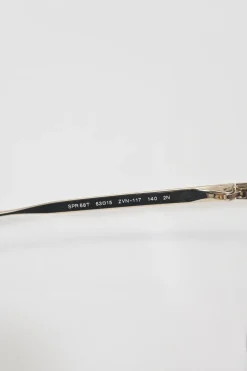Gold-tone metal and pink mirrored polycarbonate Cinema Evolution square cat eye sunglasses with silver laser flower motif