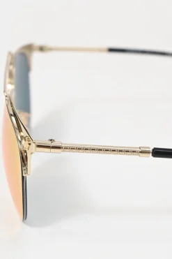 Gold-tone metal and pink mirrored polycarbonate semi-rimless aviator sunglasses