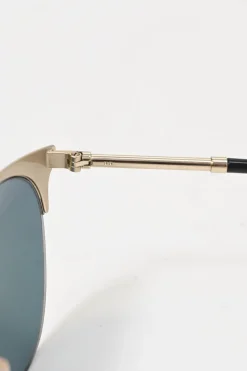 Gold-tone metal and pink mirrored polycarbonate semi-rimless aviator sunglasses