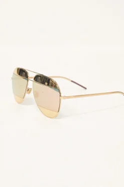 Gold-tone metal and polarized polycarbonate Split double-bridge sunglasses