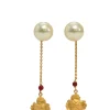 Gold-tone metal and resin faux pearl Tribales chain drop earrings