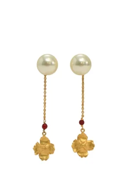 Gold-tone metal and resin faux pearl Tribales chain drop earrings