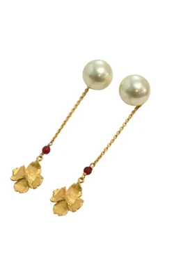 Gold-tone metal and resin faux pearl Tribales chain drop earrings
