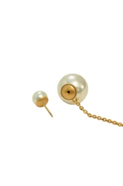 Gold-tone metal and resin faux pearl Tribales chain drop earrings