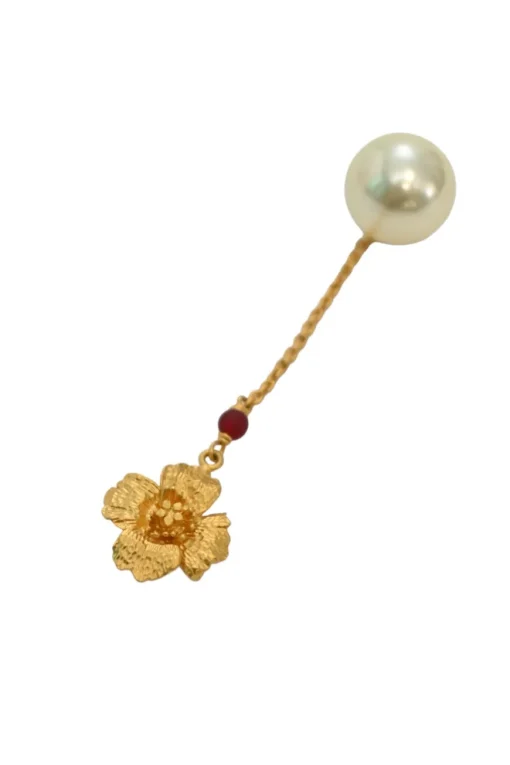 Gold-tone metal and resin faux pearl Tribales chain drop earrings
