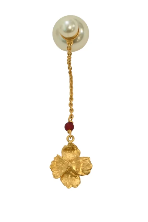 Gold-tone metal and resin faux pearl Tribales chain drop earrings