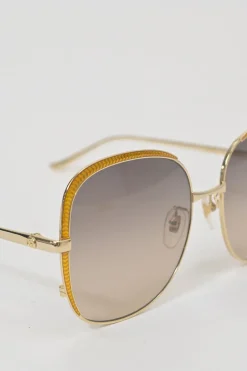 Gold-tone metal and tinted polycarbonate oversized square-shape sunglasses