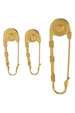 Gold-tone metal Medusa 3-piece safety pin brooch set