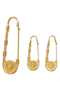 Gold-tone metal Medusa 3-piece safety pin brooch set