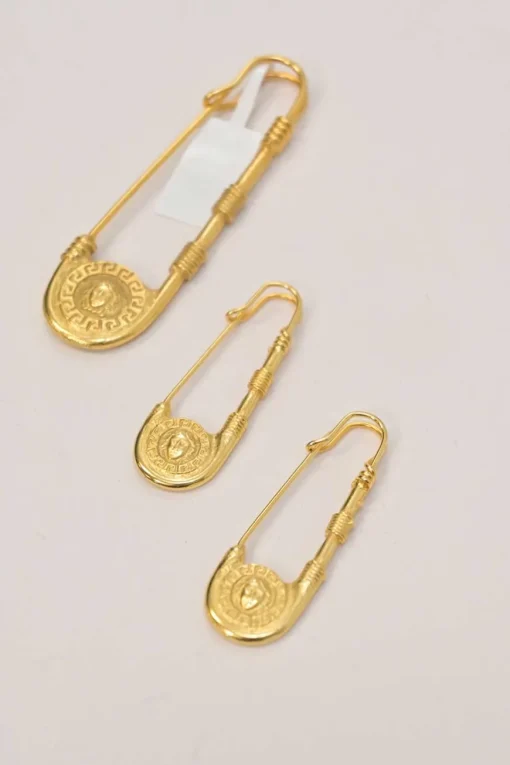 Gold-tone metal Medusa 3-piece safety pin brooch set