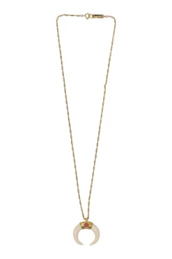 Gold-tone metal Zanzibar tube link necklace with horn pendant