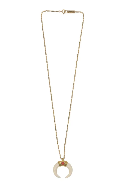 Gold-tone metal Zanzibar tube link necklace with horn pendant