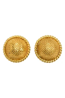 Gold-tone metallic clip-on dome earrings with braided edges