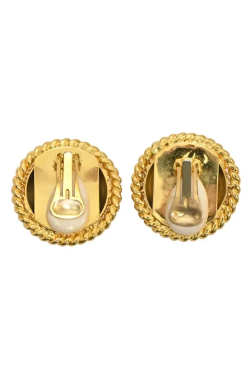 Gold-tone metallic clip-on dome earrings with braided edges