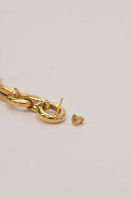 Gold-tone metallic feather-trimmed chainlink post drop earrings with horse medallion charm