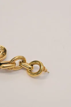 Gold-tone metallic feather-trimmed chainlink post drop earrings with horse medallion charm