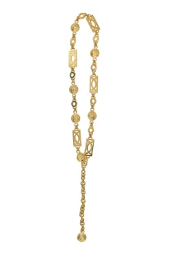 Gold-tone metallic Medusa medallion chain belt with hook fastening