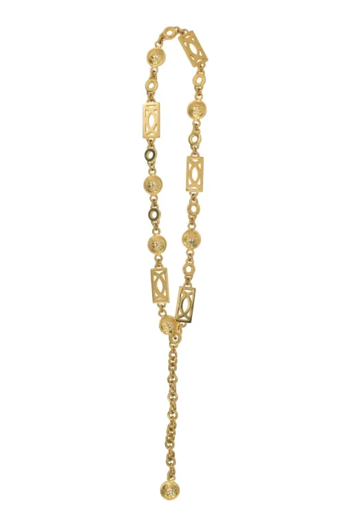 Gold-tone metallic Medusa medallion chain belt with hook fastening