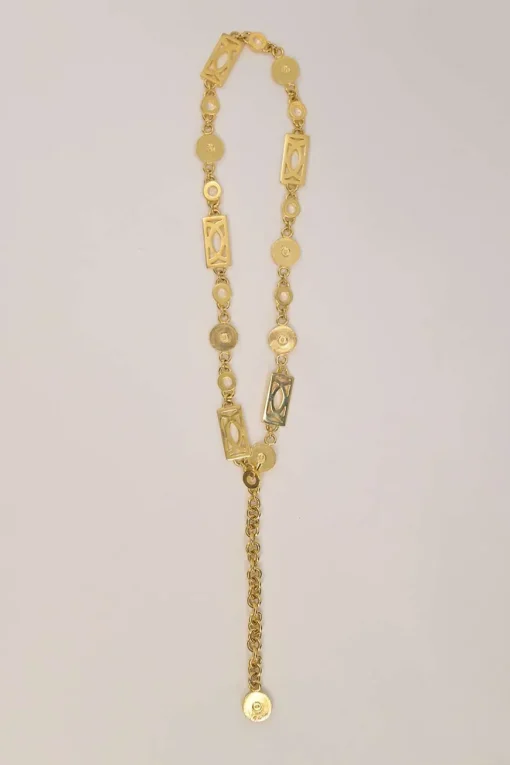 Gold-tone metallic Medusa medallion chain belt with hook fastening