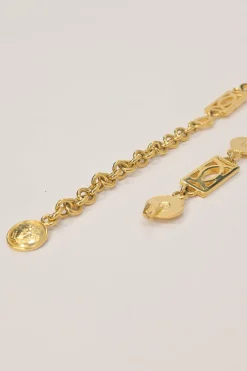 Gold-tone metallic Medusa medallion chain belt with hook fastening