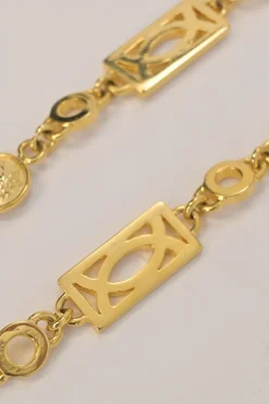 Gold-tone metallic Medusa medallion chain belt with hook fastening