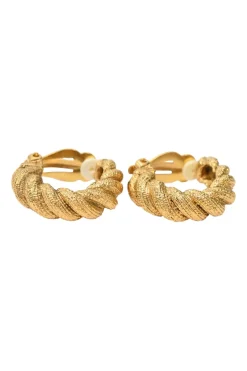 Gold-tone metallic rope hoop clip earrings
