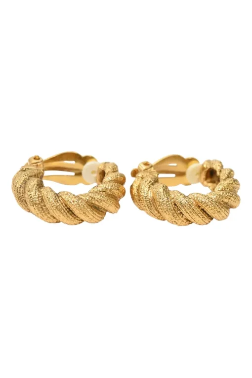 Gold-tone metallic rope hoop clip earrings