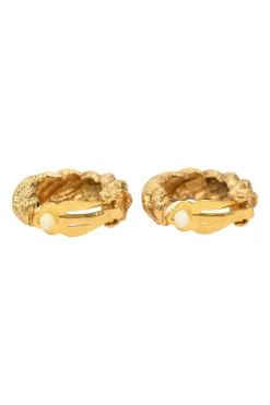 Gold-tone metallic rope hoop clip earrings