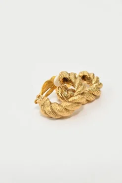 Gold-tone metallic rope hoop clip earrings