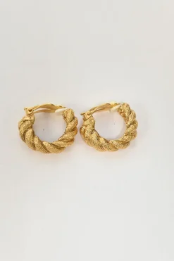 Gold-tone metallic rope hoop clip earrings