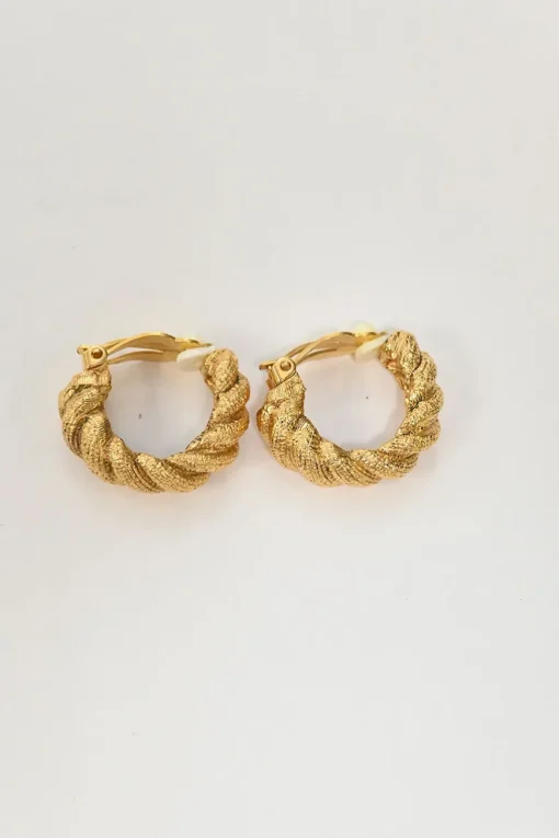Gold-tone metallic rope hoop clip earrings